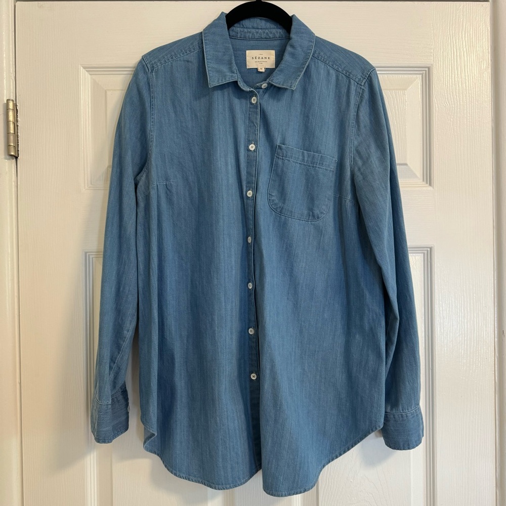 Sezane Max Light Blue Denim Button-Down Shirt US 4 EU 36